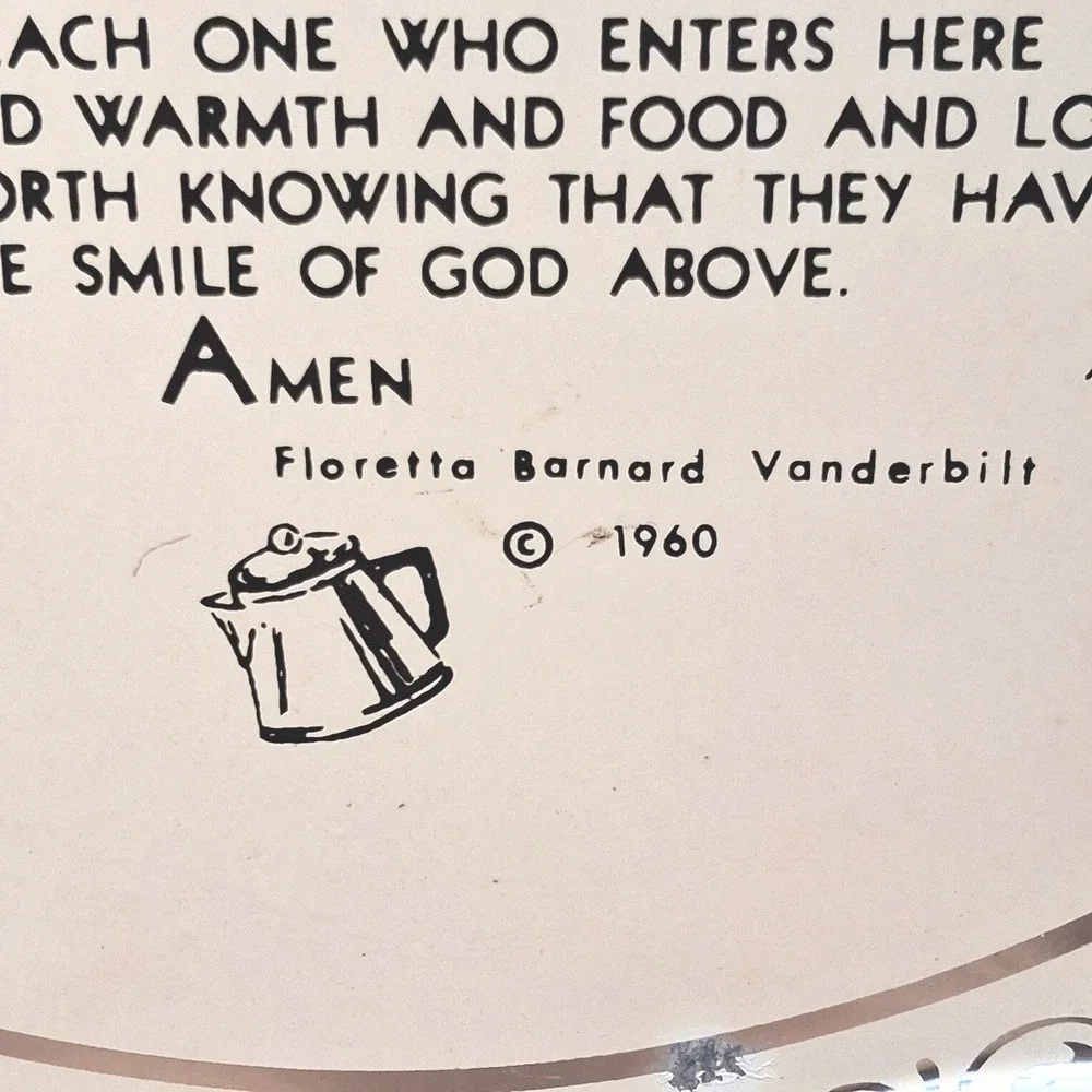 Vintage Floretta Barnard Vanderbilt My Kitchen Prayer Metal Tray Cream Silver